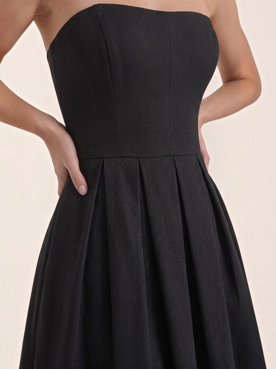 Yanna Strapless Pleated Skirt Midi Dress