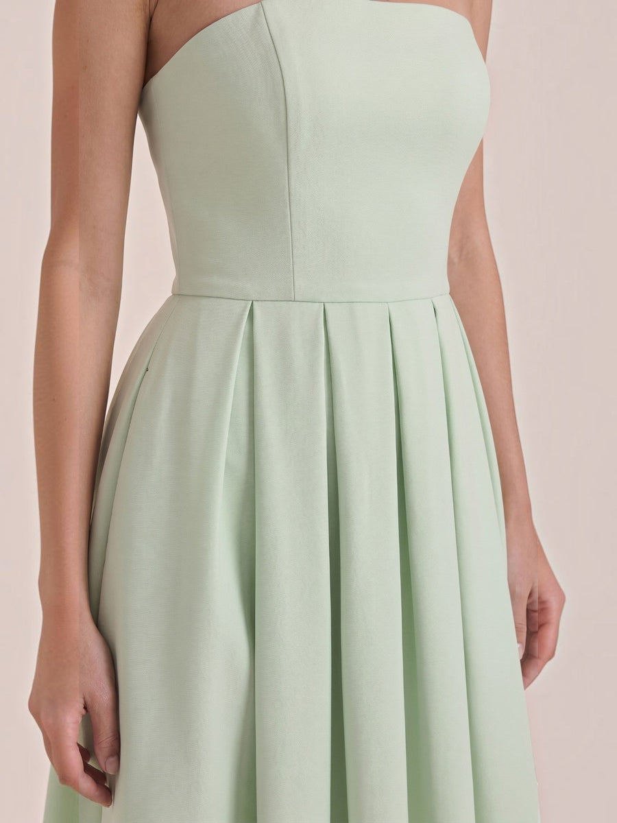Yanna Strapless Pleated Skirt Midi Dress