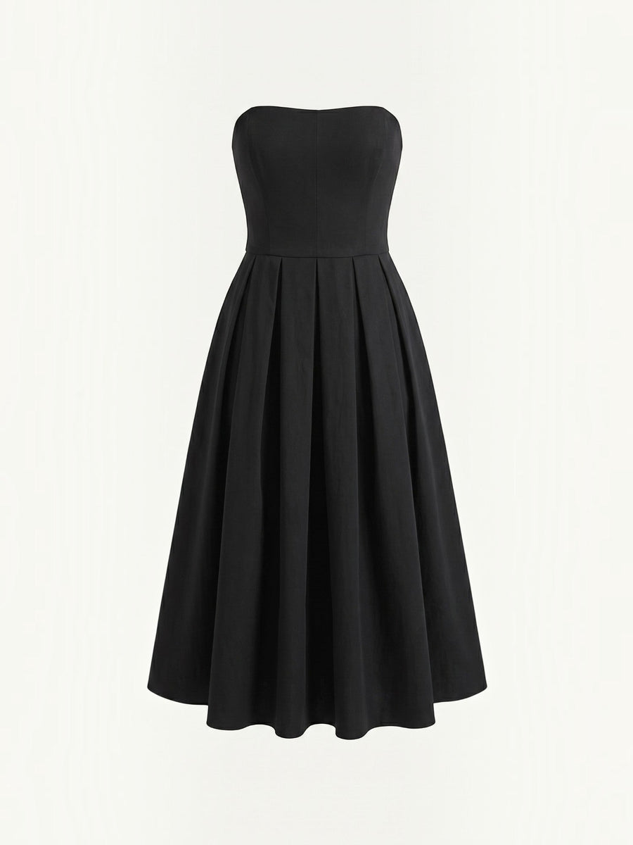 Yanna Strapless Pleated Skirt Midi Dress