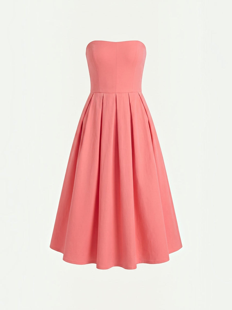 Yanna Strapless Pleated Skirt Midi Dress