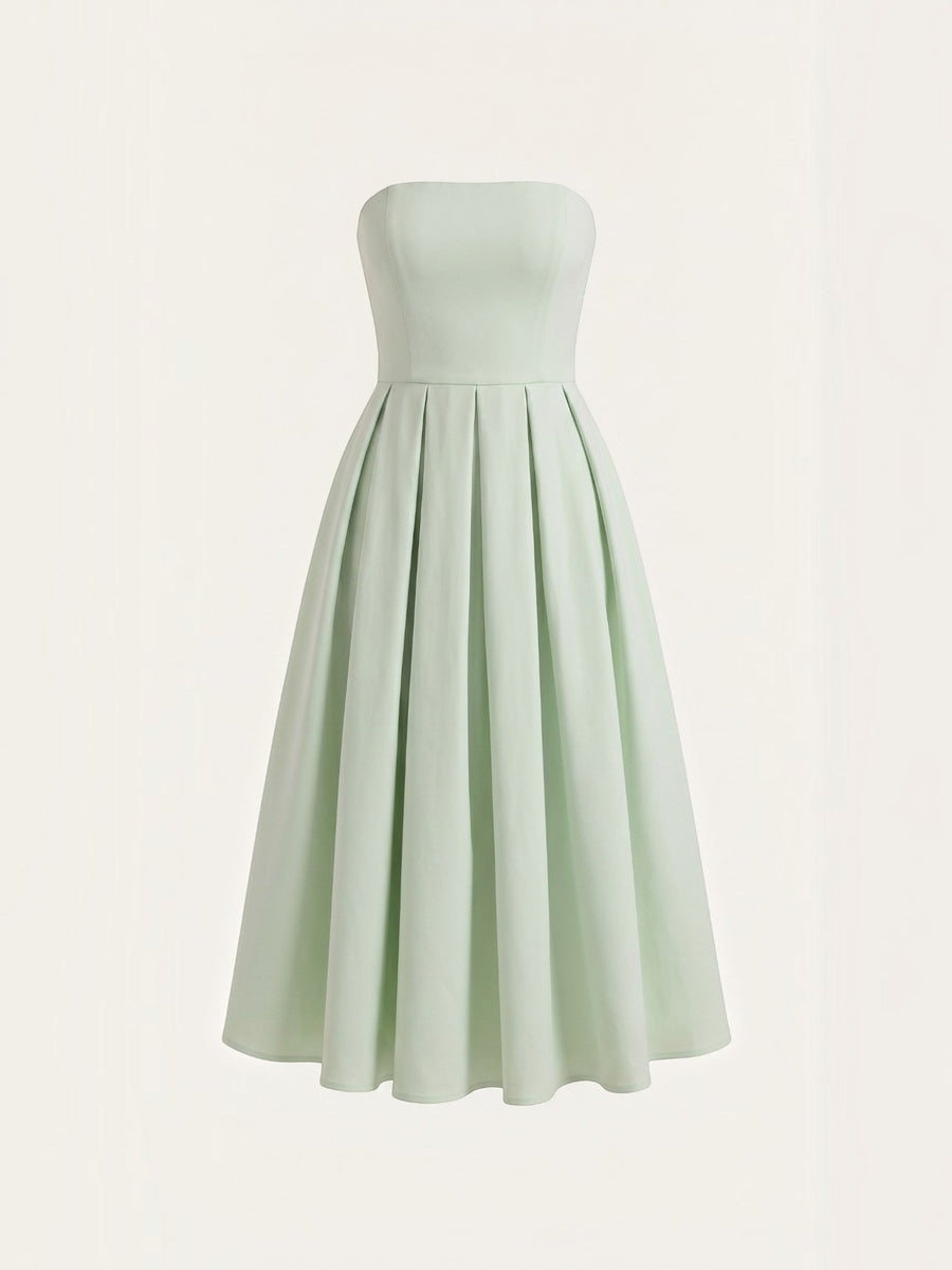 Yanna Strapless Pleated Skirt Midi Dress