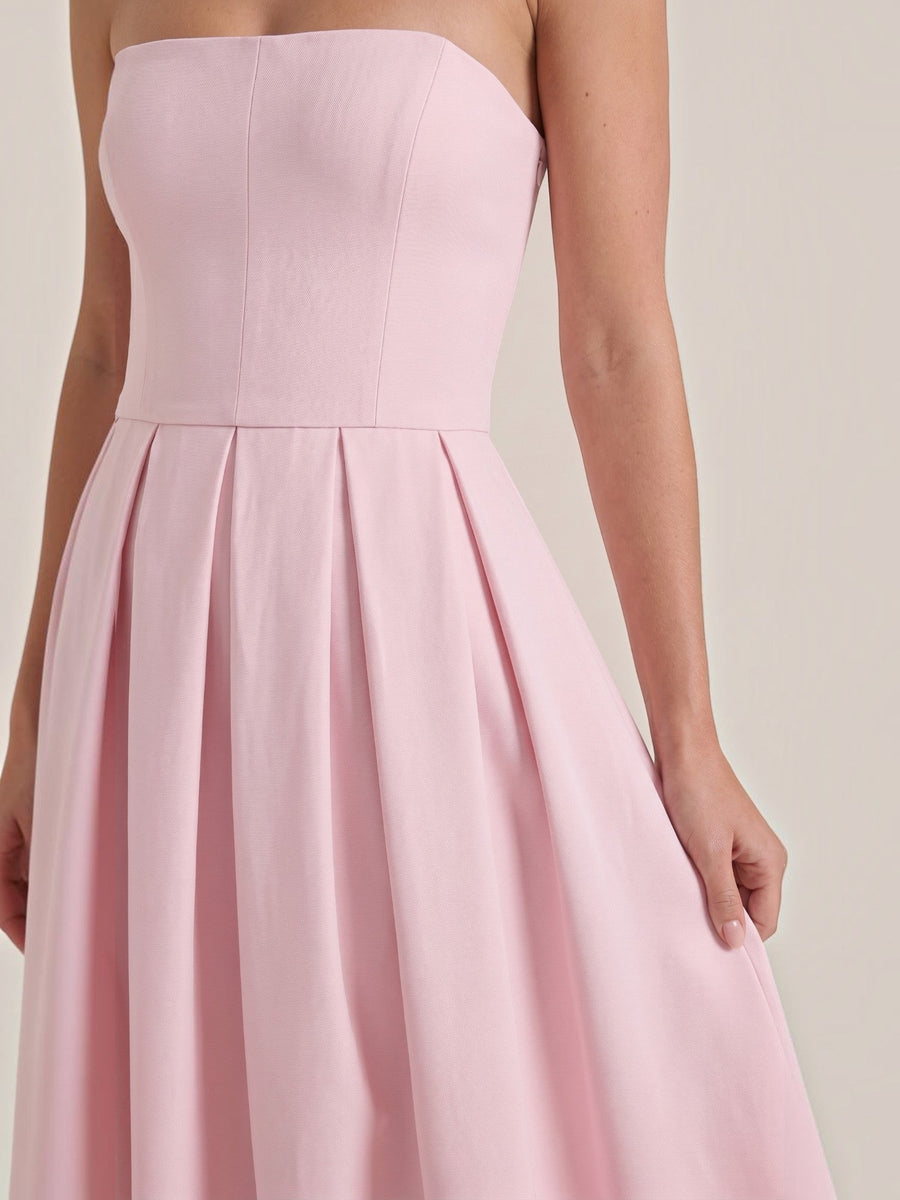 Yanna Strapless Pleated Skirt Midi Dress