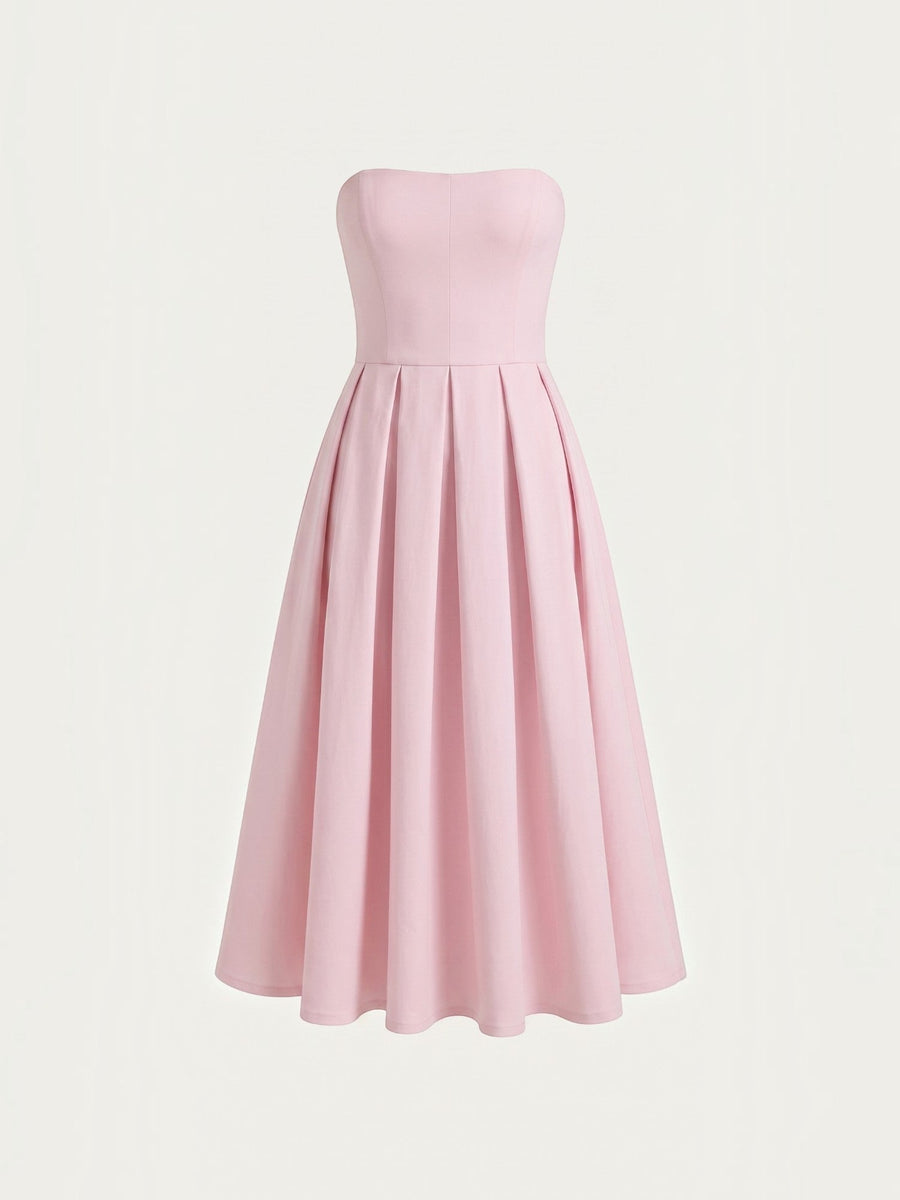 Yanna Strapless Pleated Skirt Midi Dress