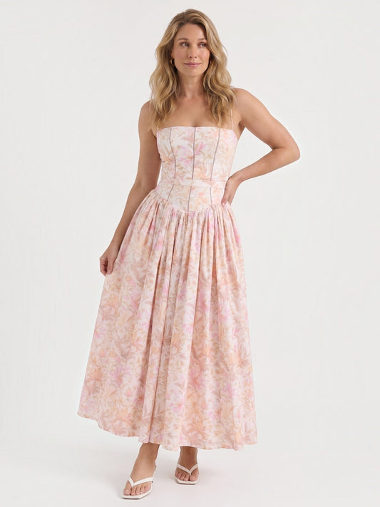 Celia Corset Style Broderie Midi Dress
