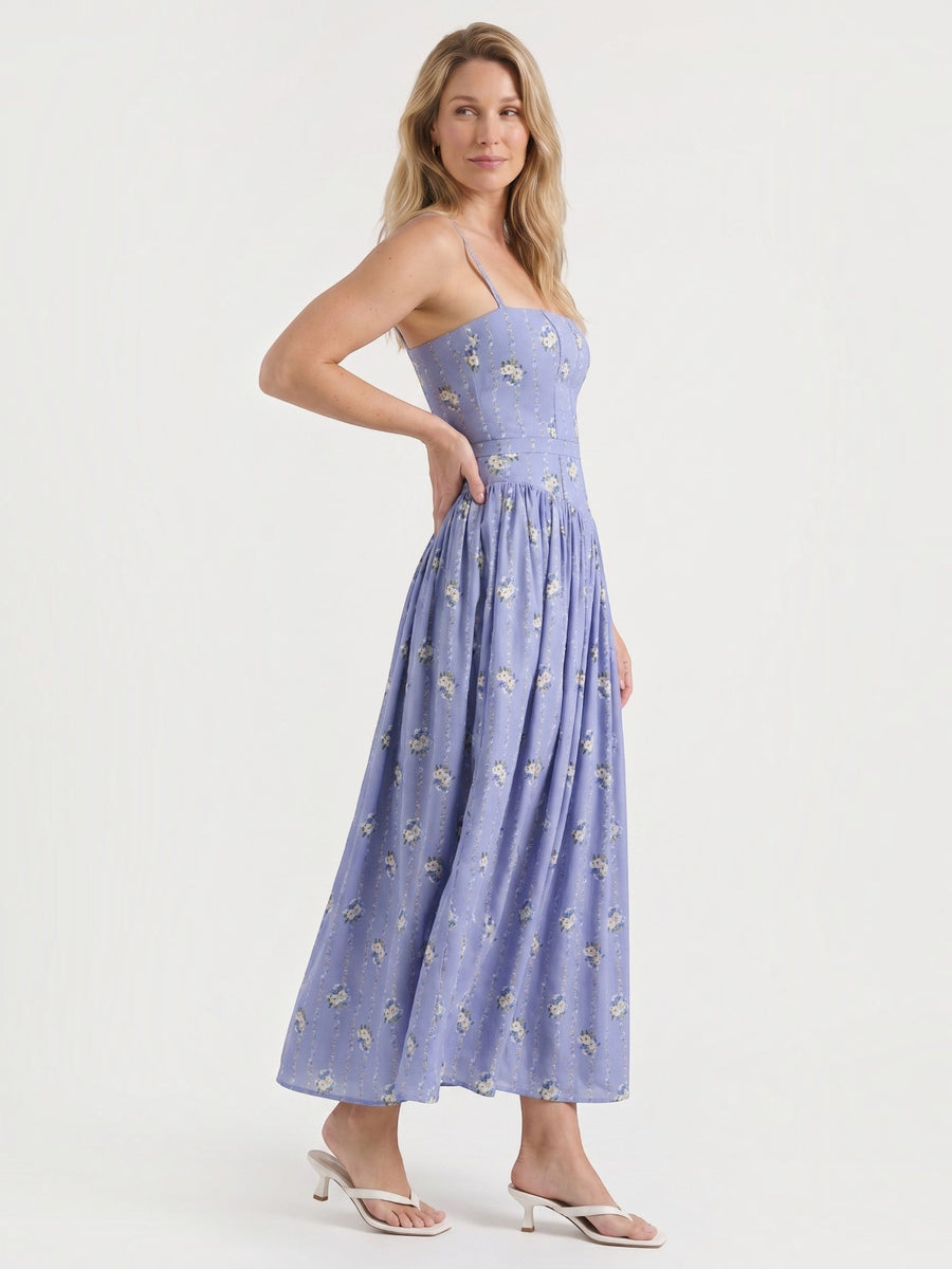 Celia Corset Style Broderie Midi Dress