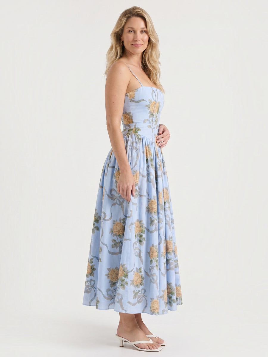 Celia Corset Style Broderie Midi Dress