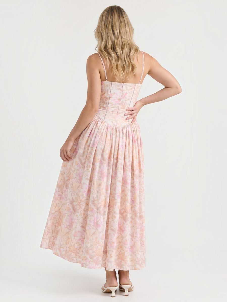 Celia Corset Style Broderie Midi Dress
