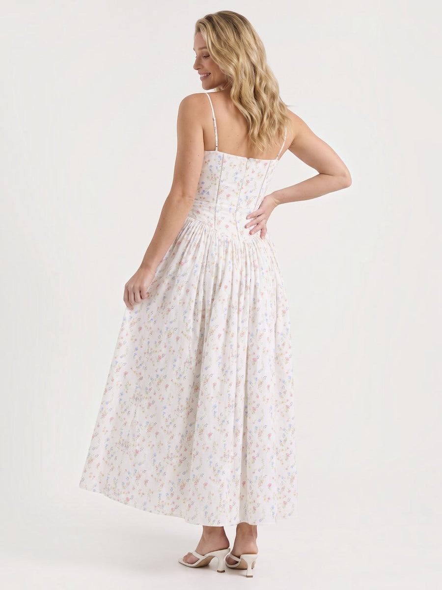 Celia Corset Style Broderie Midi Dress