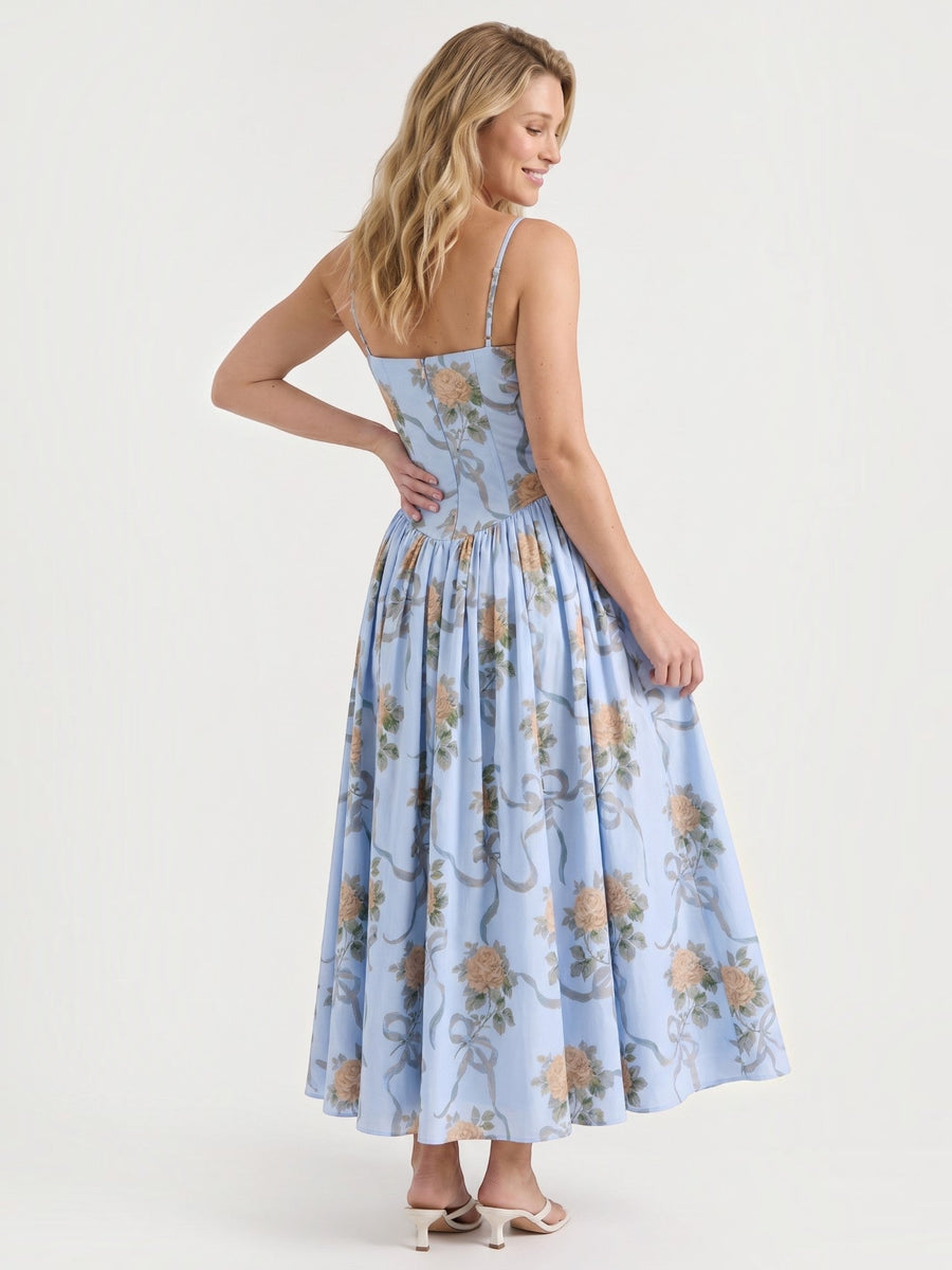 Celia Corset Style Broderie Midi Dress