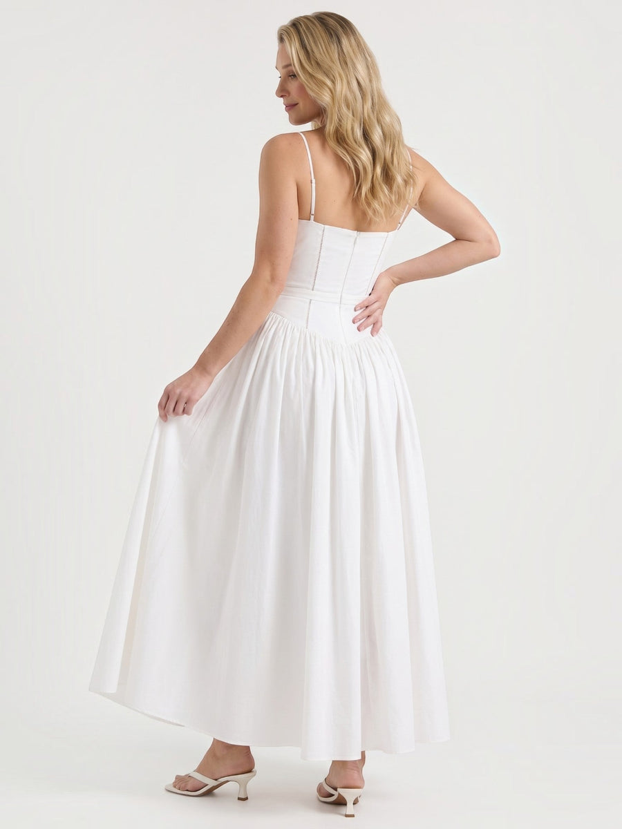 Celia Corset Style Broderie Midi Dress