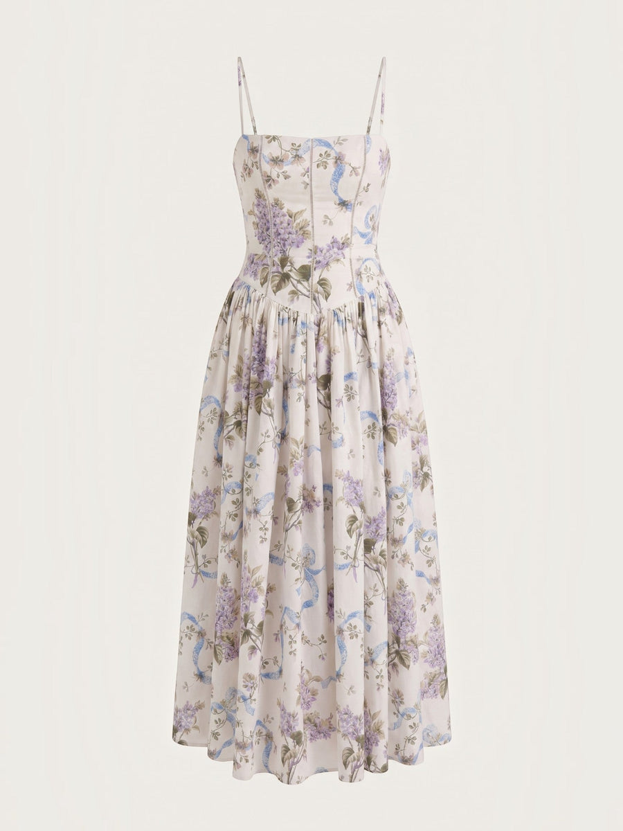 Celia Corset Style Broderie Midi Dress