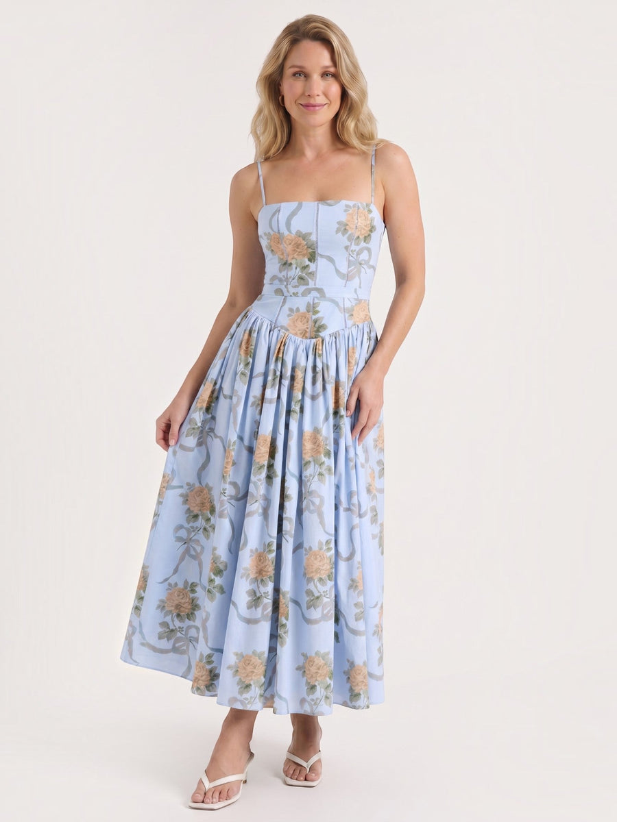 Celia Corset Style Broderie Midi Dress