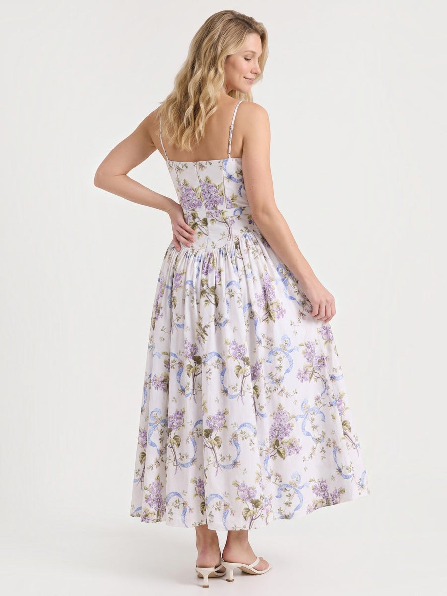 Celia Corset Style Broderie Midi Dress