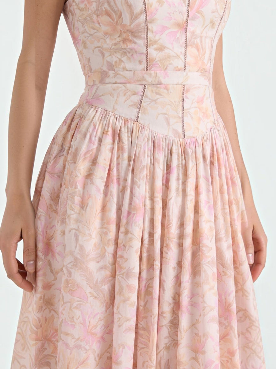 Celia Corset Style Broderie Midi Dress
