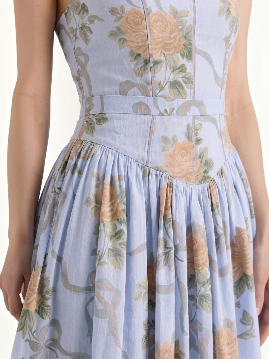 Celia Corset Style Broderie Midi Dress