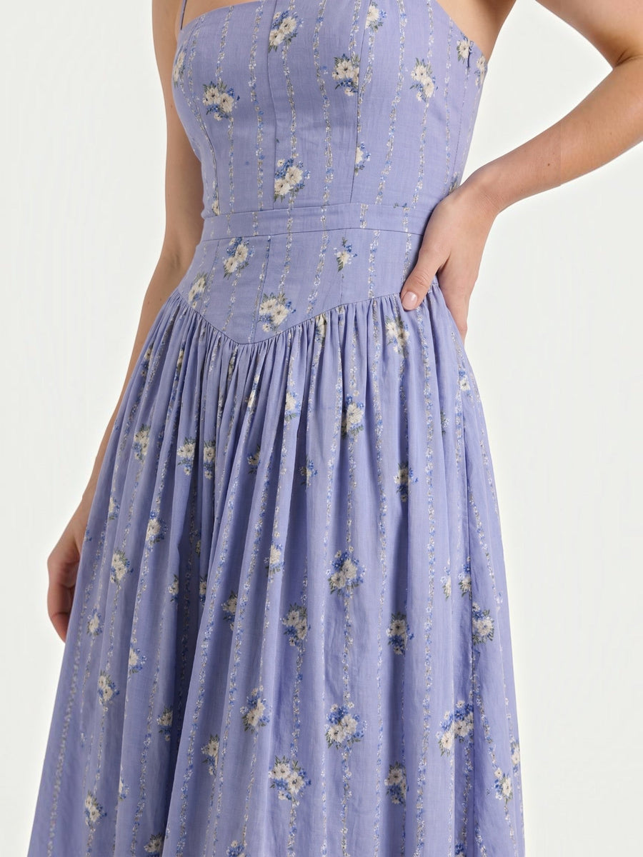 Celia Corset Style Broderie Midi Dress