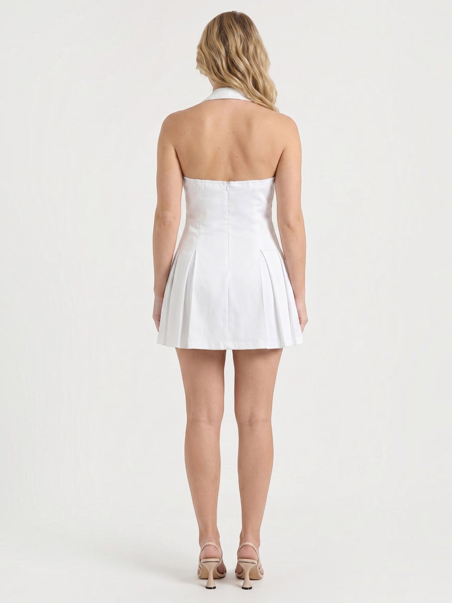 Ashley Gold Button Halter Neck Mini Dress