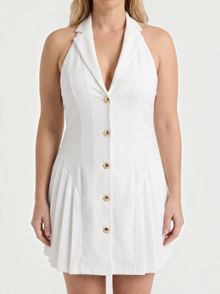 Ashley Gold Button Halter Neck Mini Dress