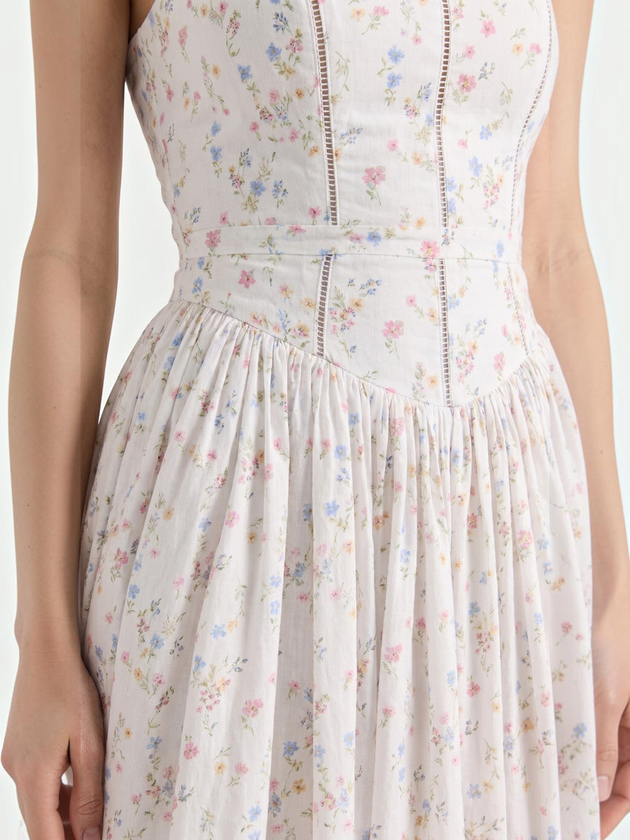 Celia Corset Style Broderie Midi Dress