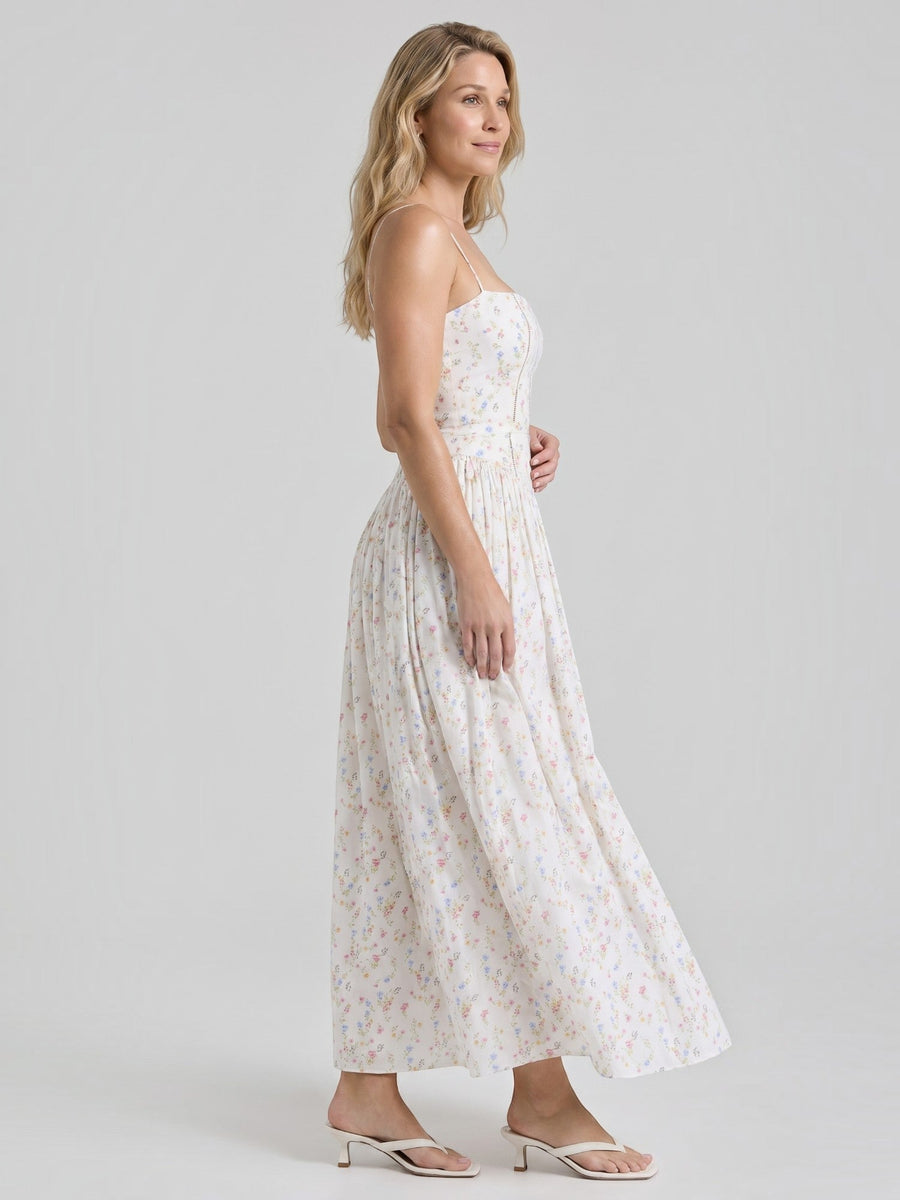 Celia Corset Style Broderie Midi Dress