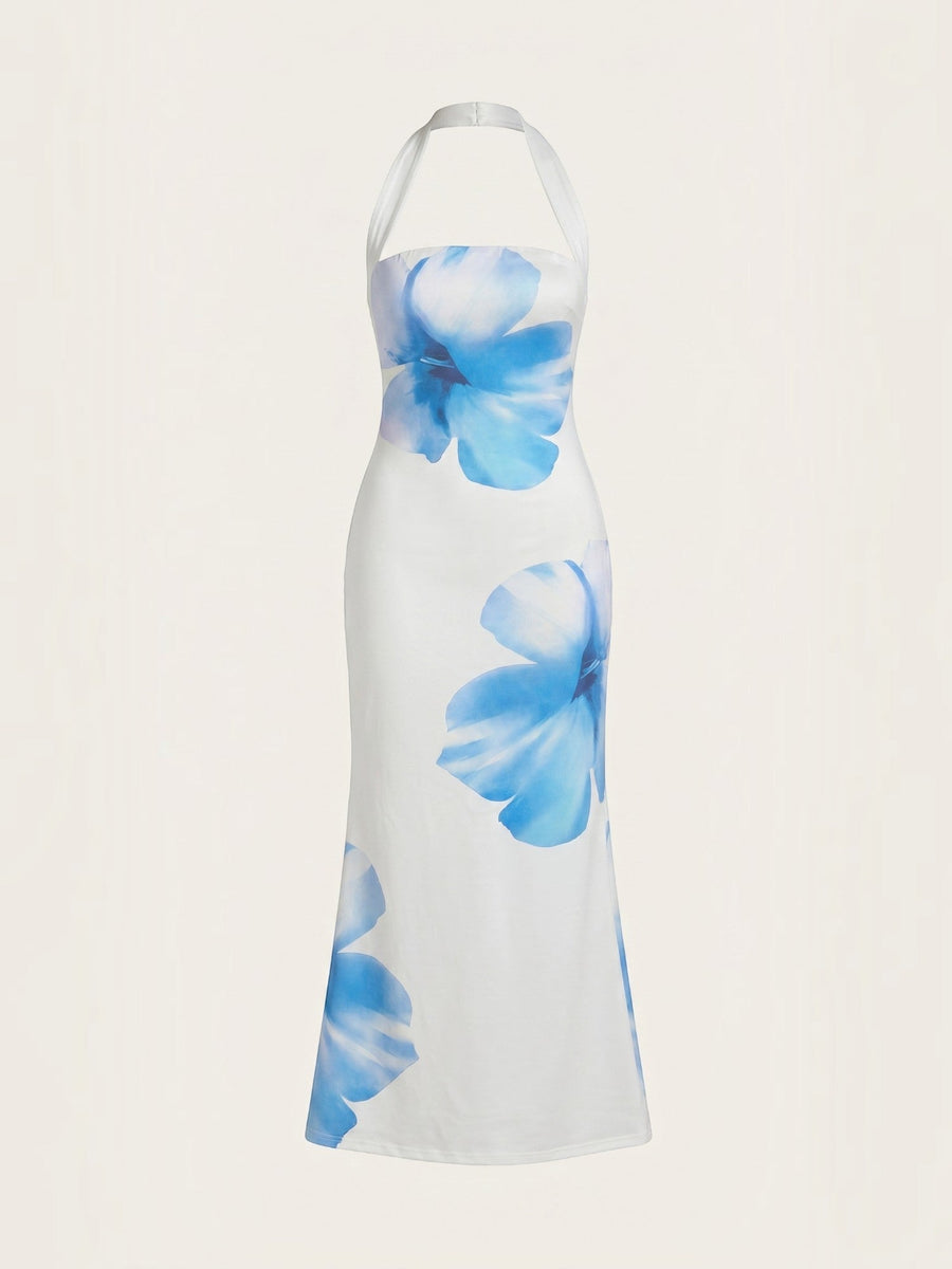 Remi Floral Halter Neck Open Back Maxi Dress