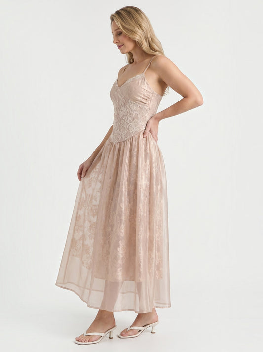 Miya Lace Bodice Tulle Skirt Midi Dress