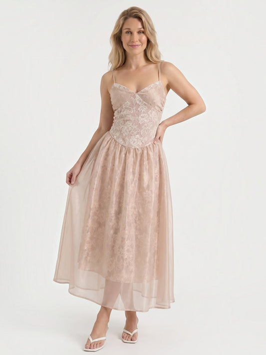 Miya Lace Bodice Tulle Skirt Midi Dress