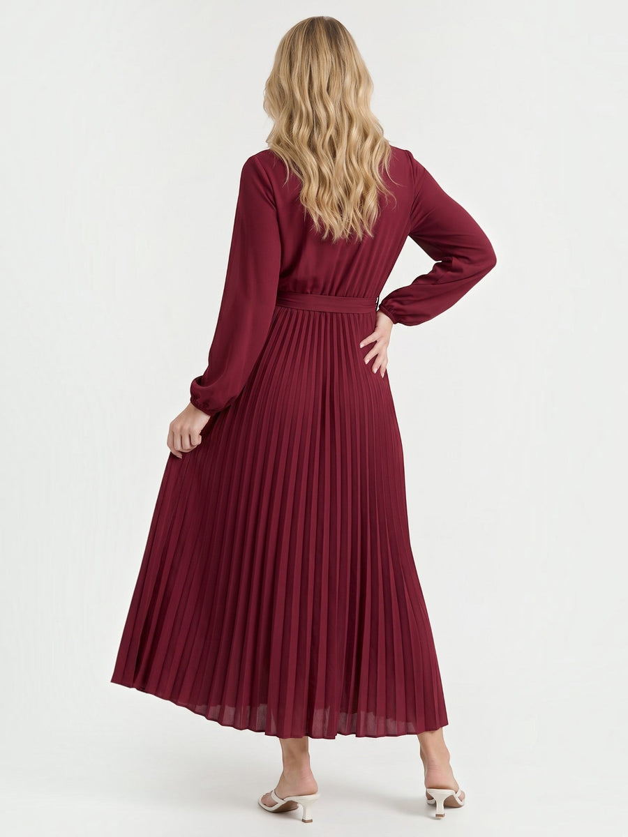 Misty Pleated Midi Dress with Tie Belt