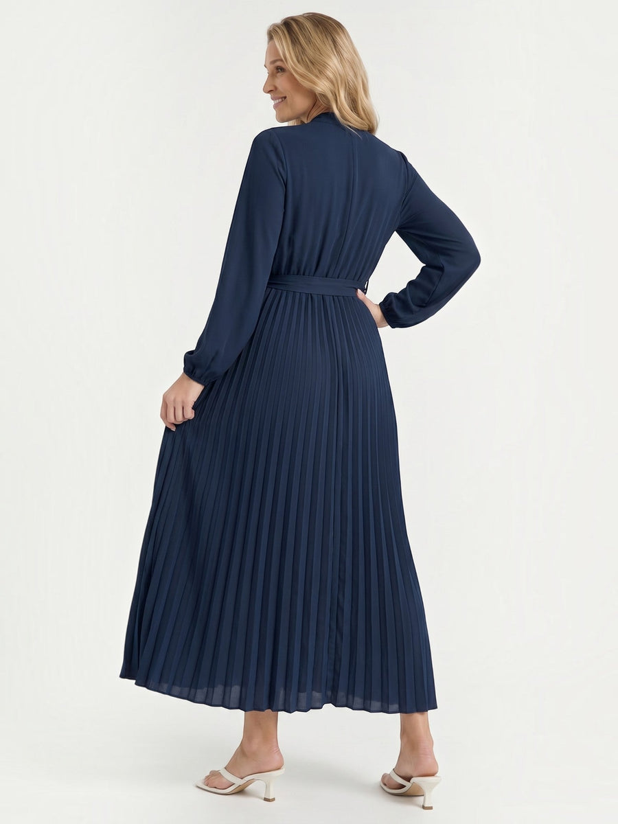 Misty Pleated Midi Dress with Tie Belt