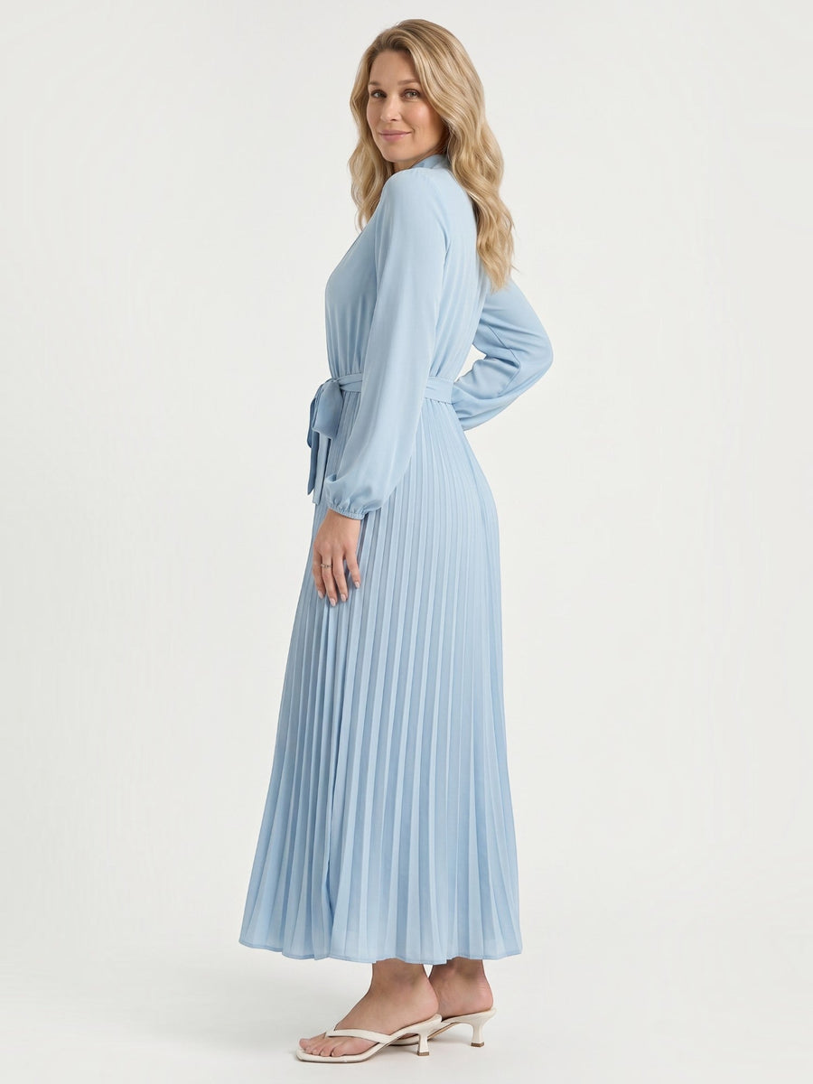Misty Pleated Midi Dress with Tie Belt