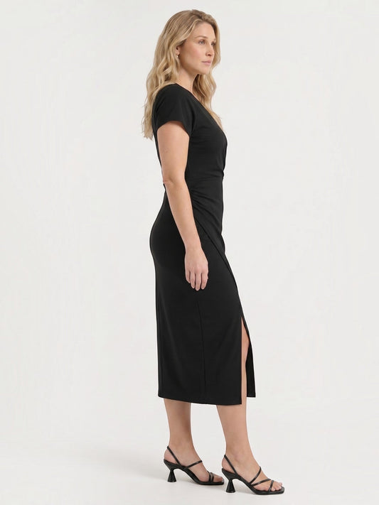 Raina Short Sleeve Wrap Midi Dress with Slit