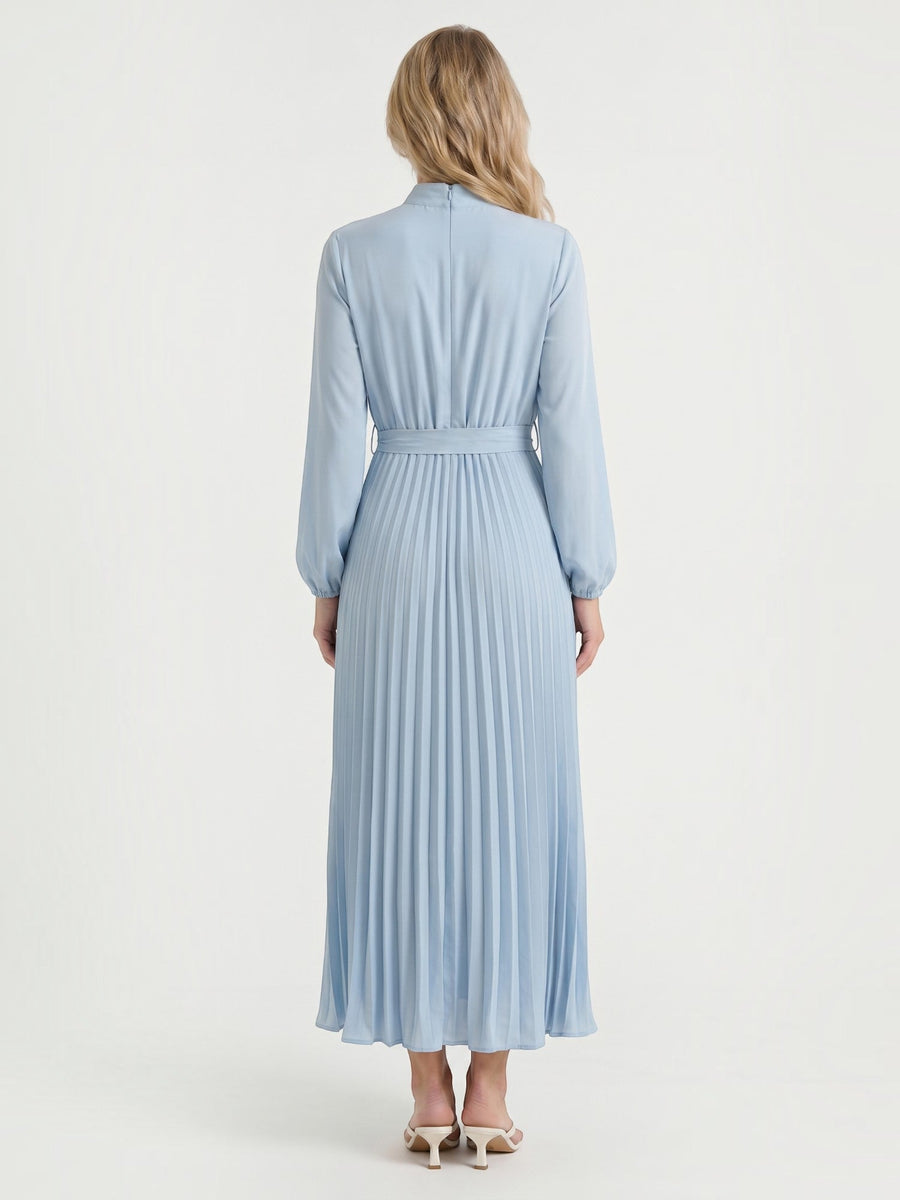 Misty Pleated Midi Dress with Tie Belt