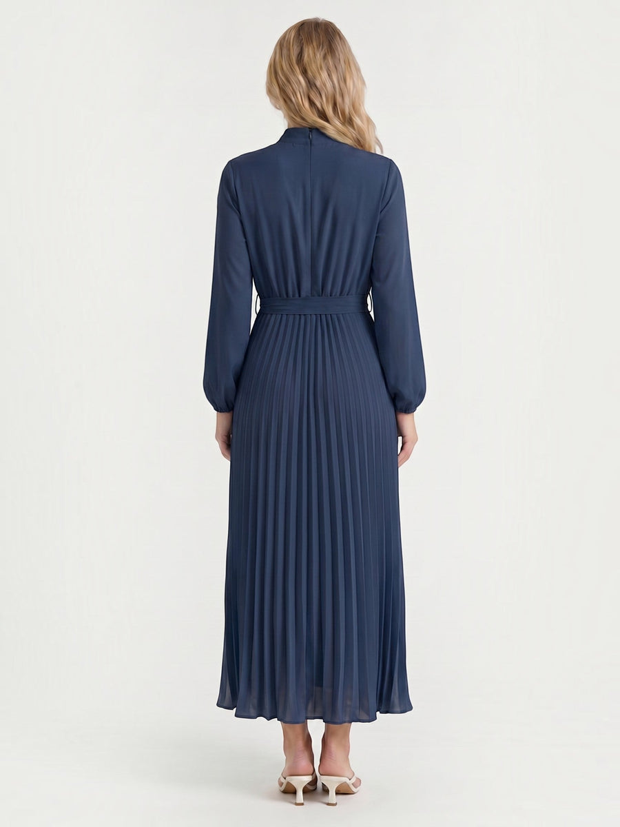 Misty Pleated Midi Dress with Tie Belt