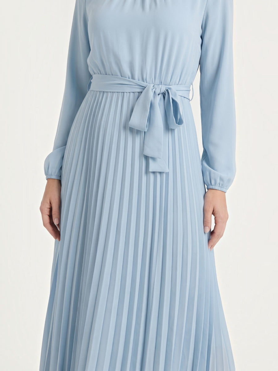 Misty Pleated Midi Dress with Tie Belt