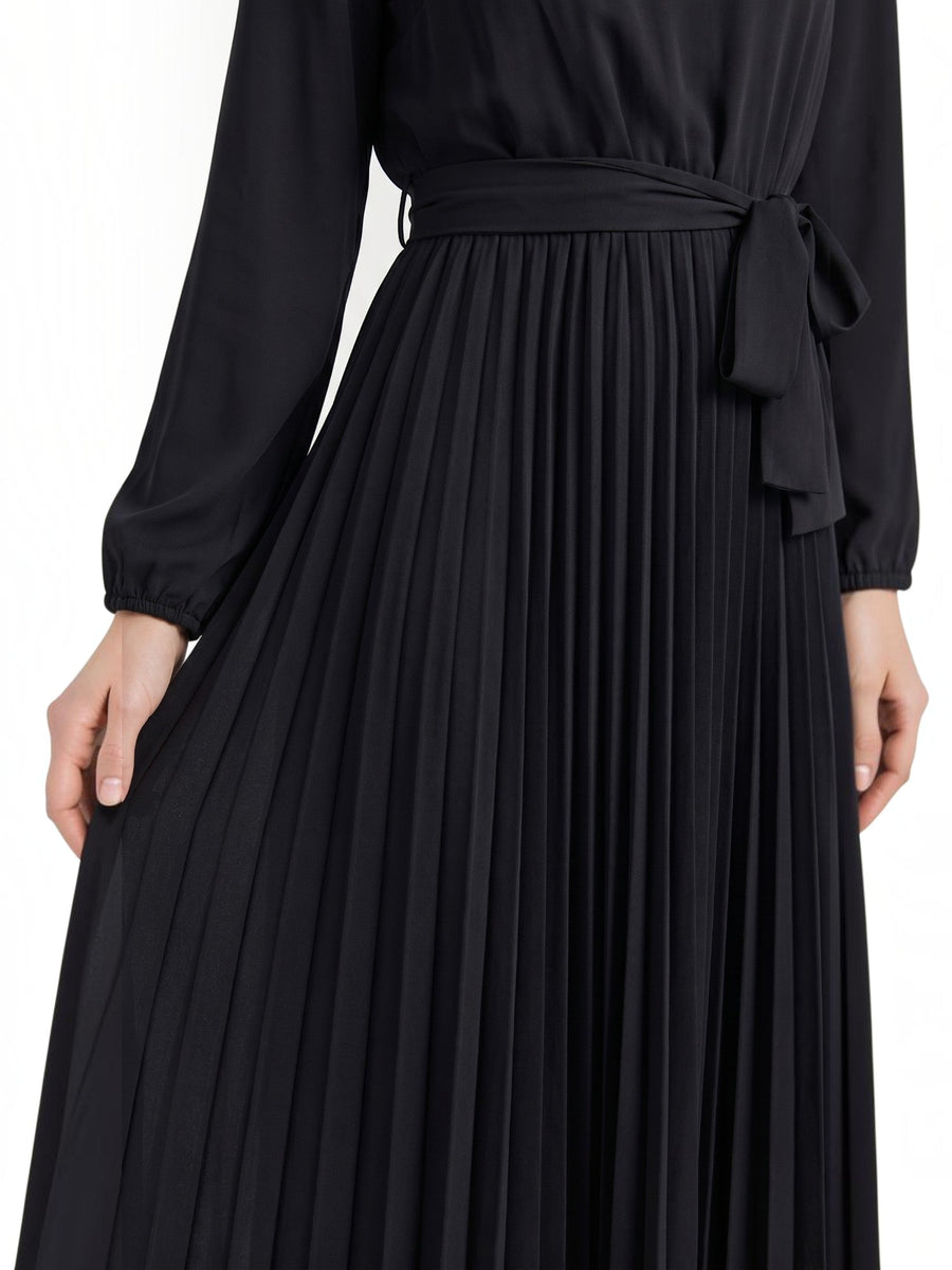 Misty Pleated Midi Dress with Tie Belt