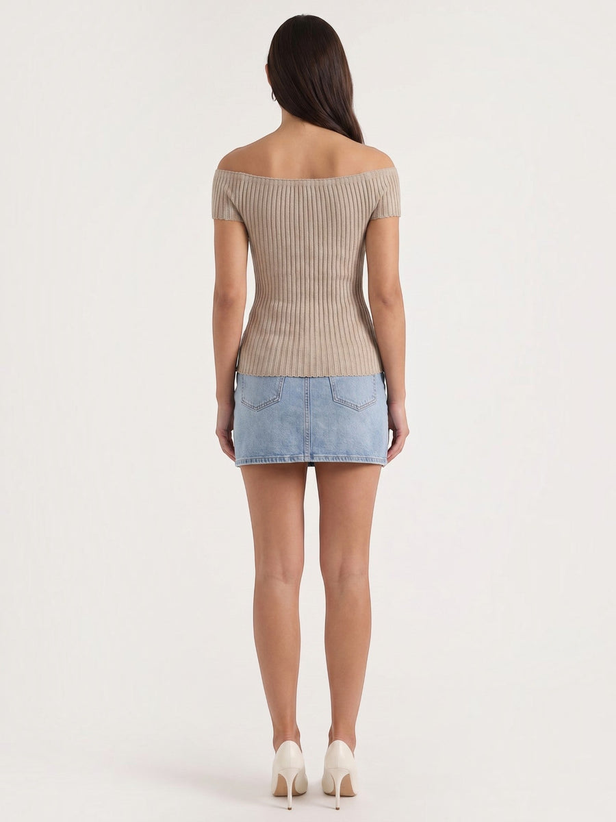 Isabel Off Shoulder Ribbed Crop Top