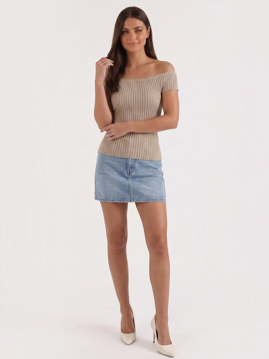 Isabel Off Shoulder Ribbed Crop Top