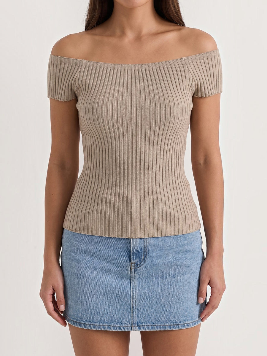 Isabel Off Shoulder Ribbed Crop Top