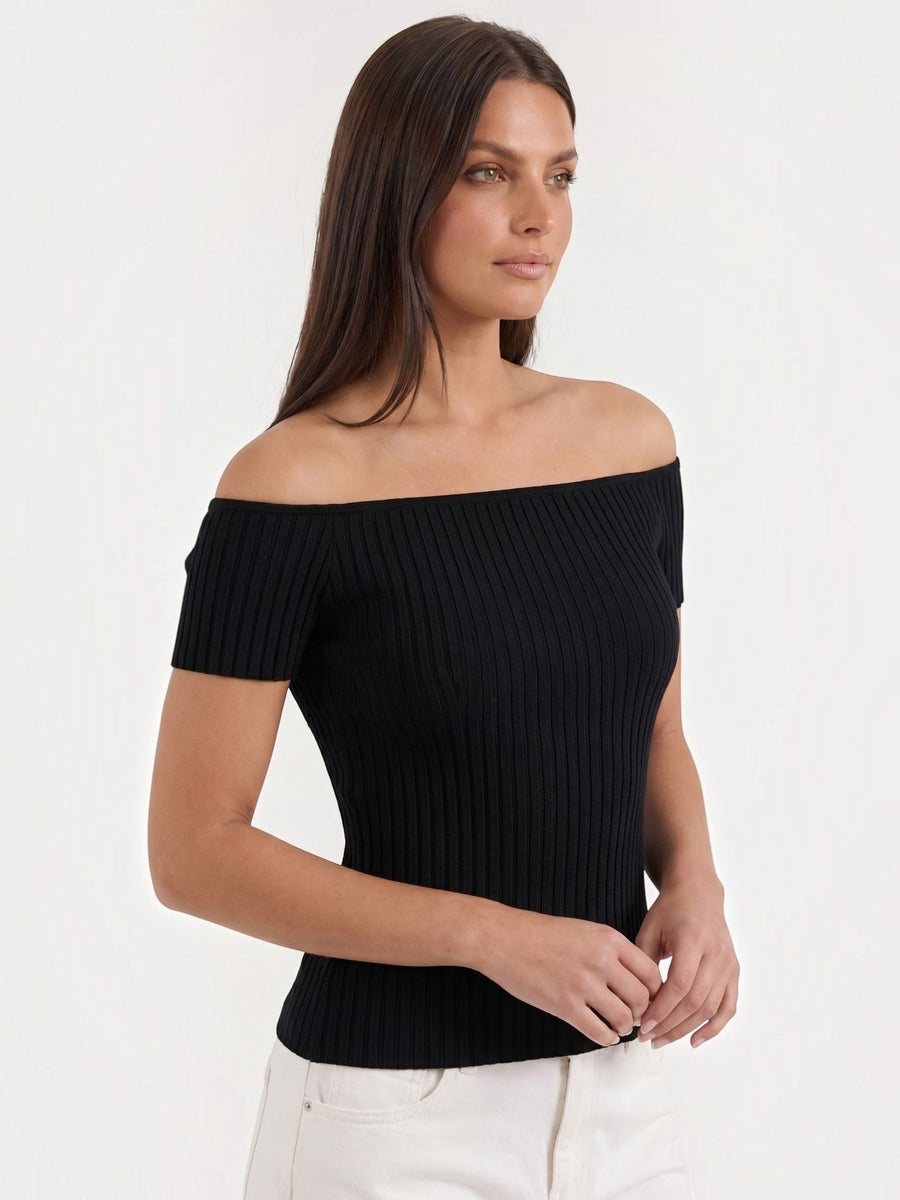 Isabel Off Shoulder Ribbed Crop Top