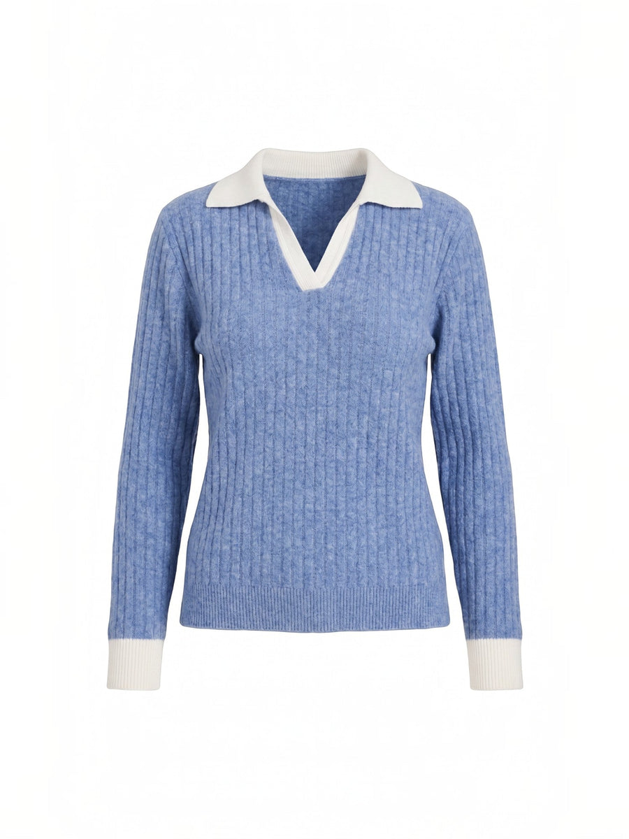 Althea Contrast Collar V Neck Knit Sweater