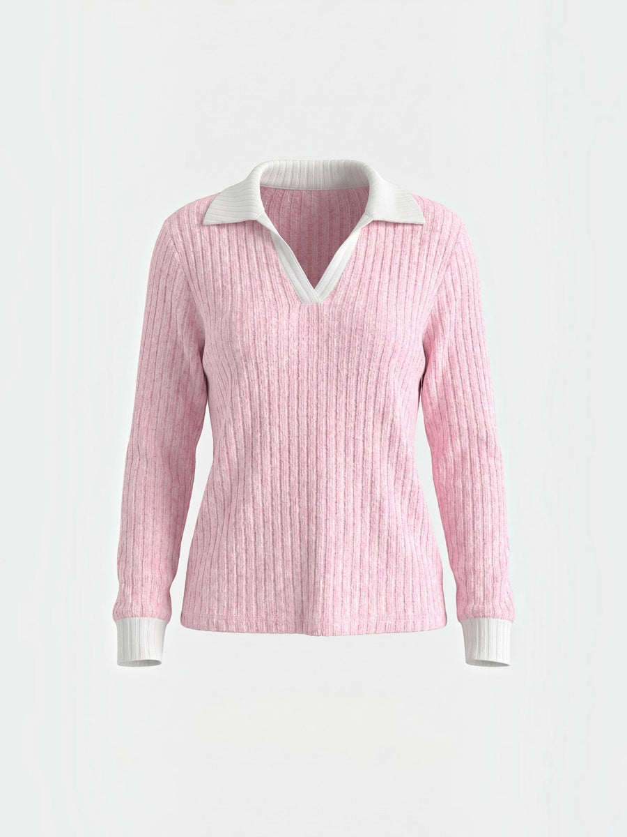 Althea Contrast Collar V Neck Knit Sweater