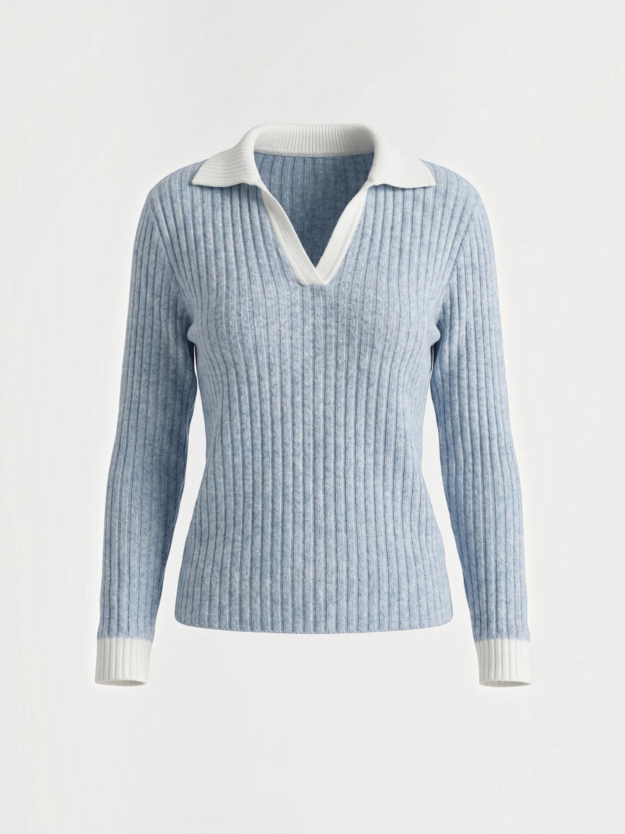 Althea Contrast Collar V Neck Knit Sweater