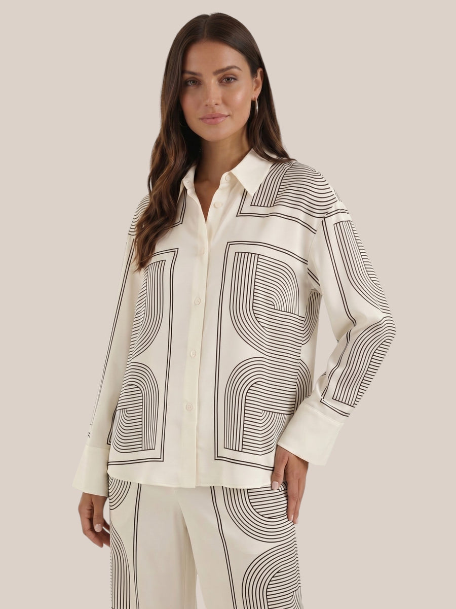 Judy Geometric Print Collared Blouse