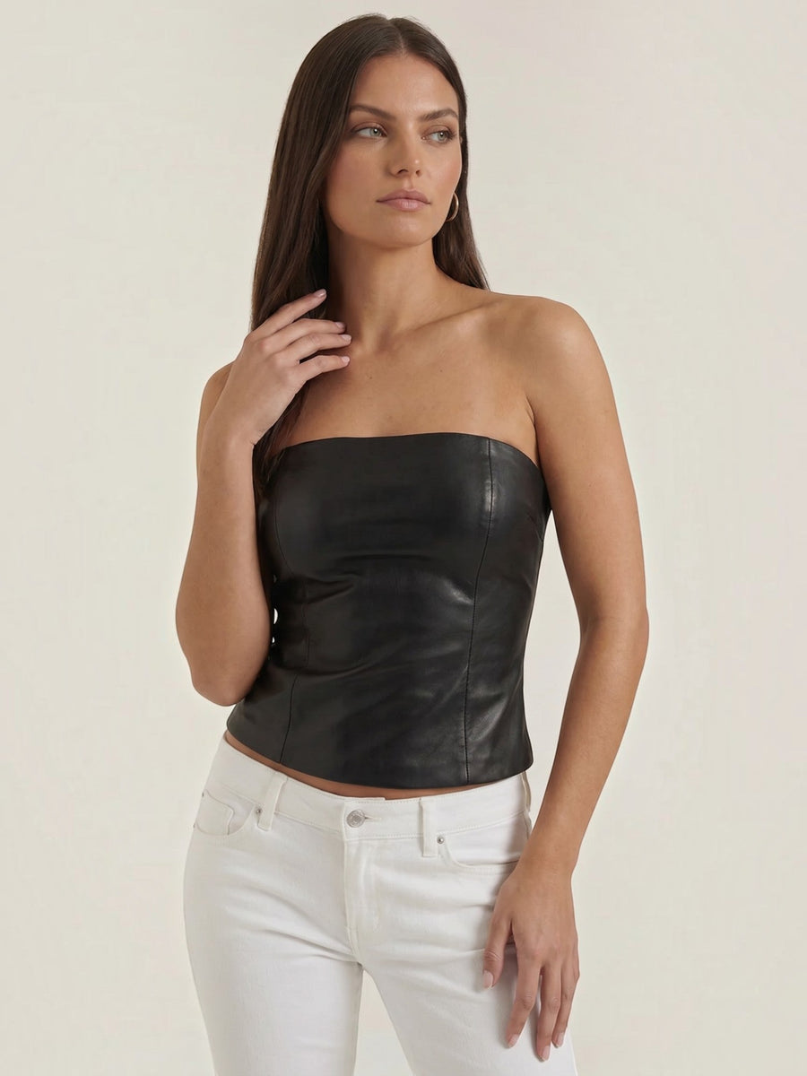 Cassie Faux Leather Corset Style Bandeau Top