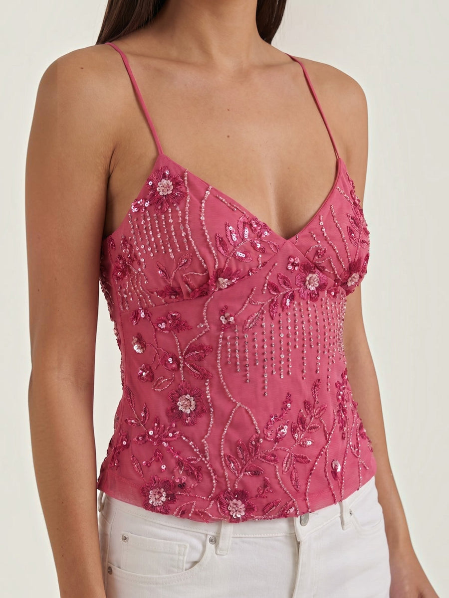 Dottie Sequin V Neck Cami Top