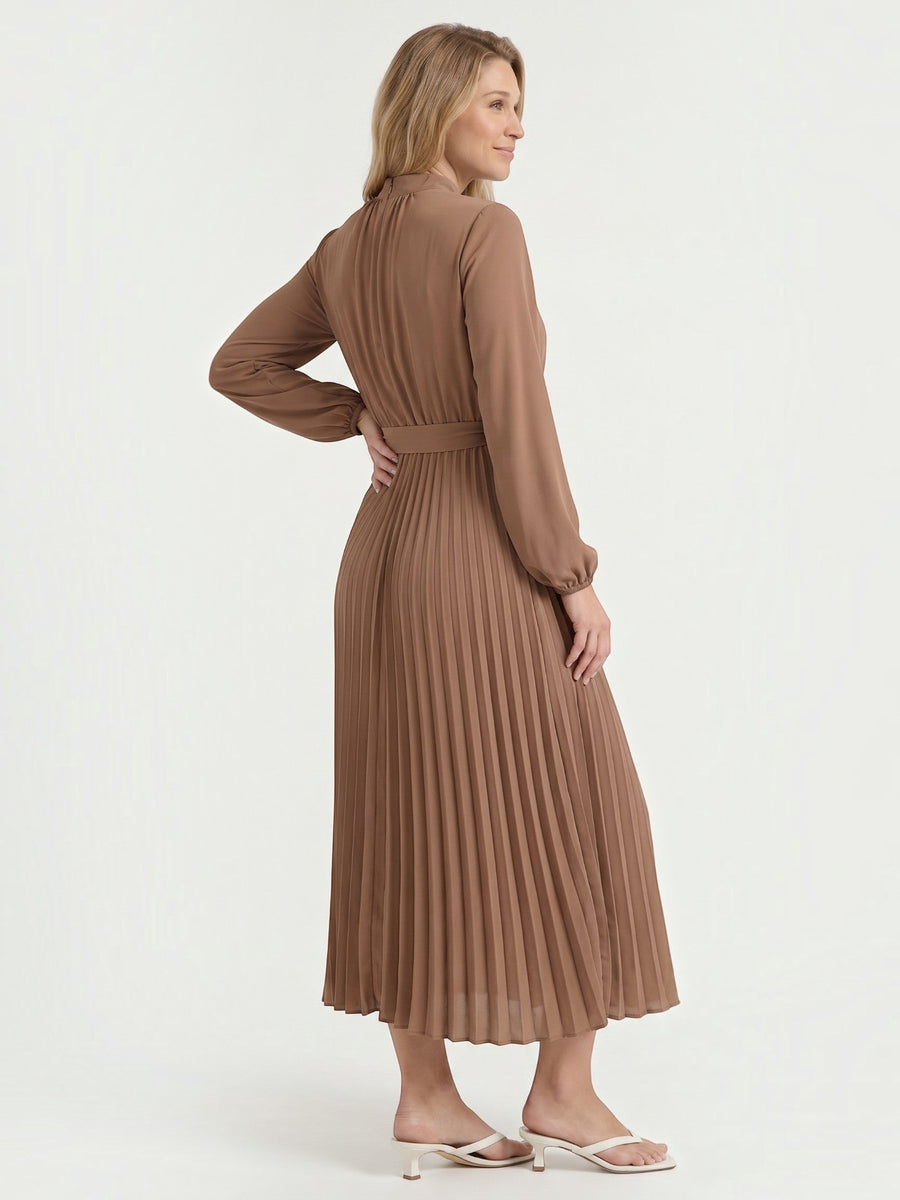 Misty Pleated Midi Dress with Tie Belt