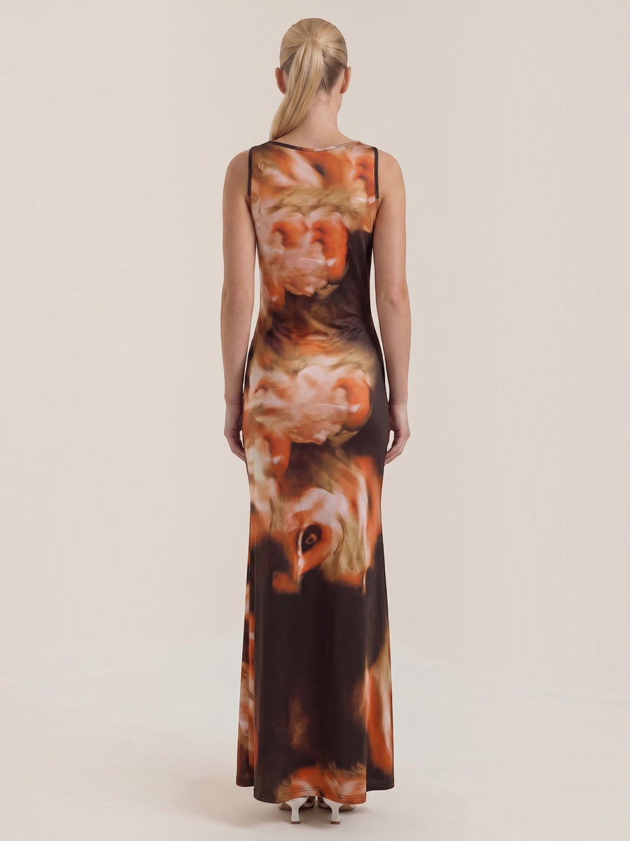 Hattie Abstract Floral Scarf Neck Mini Dress