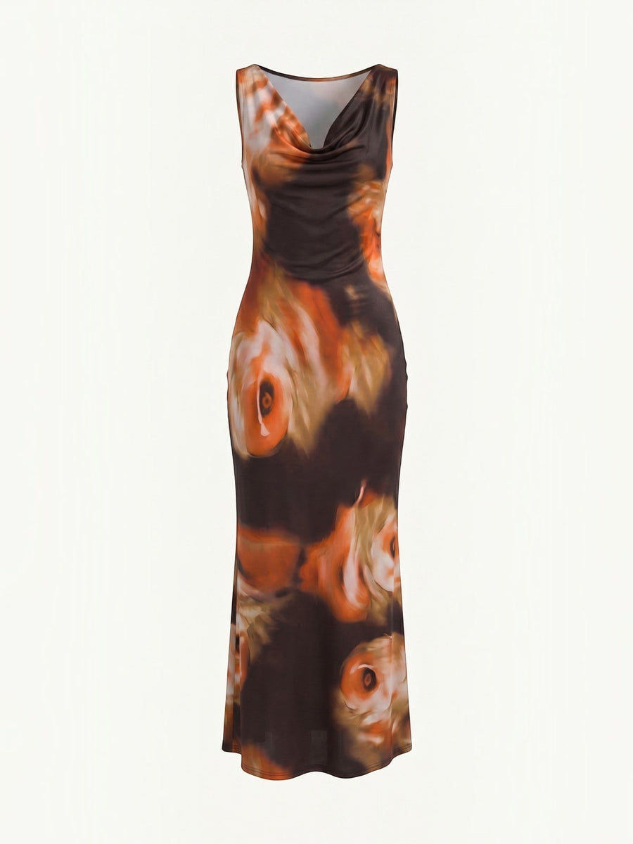 Hattie Abstract Floral Scarf Neck Mini Dress