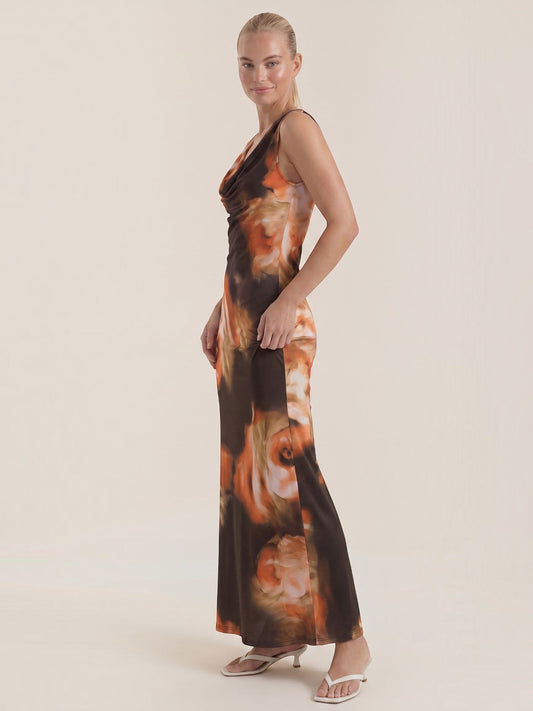 Hattie Abstract Floral Scarf Neck Mini Dress