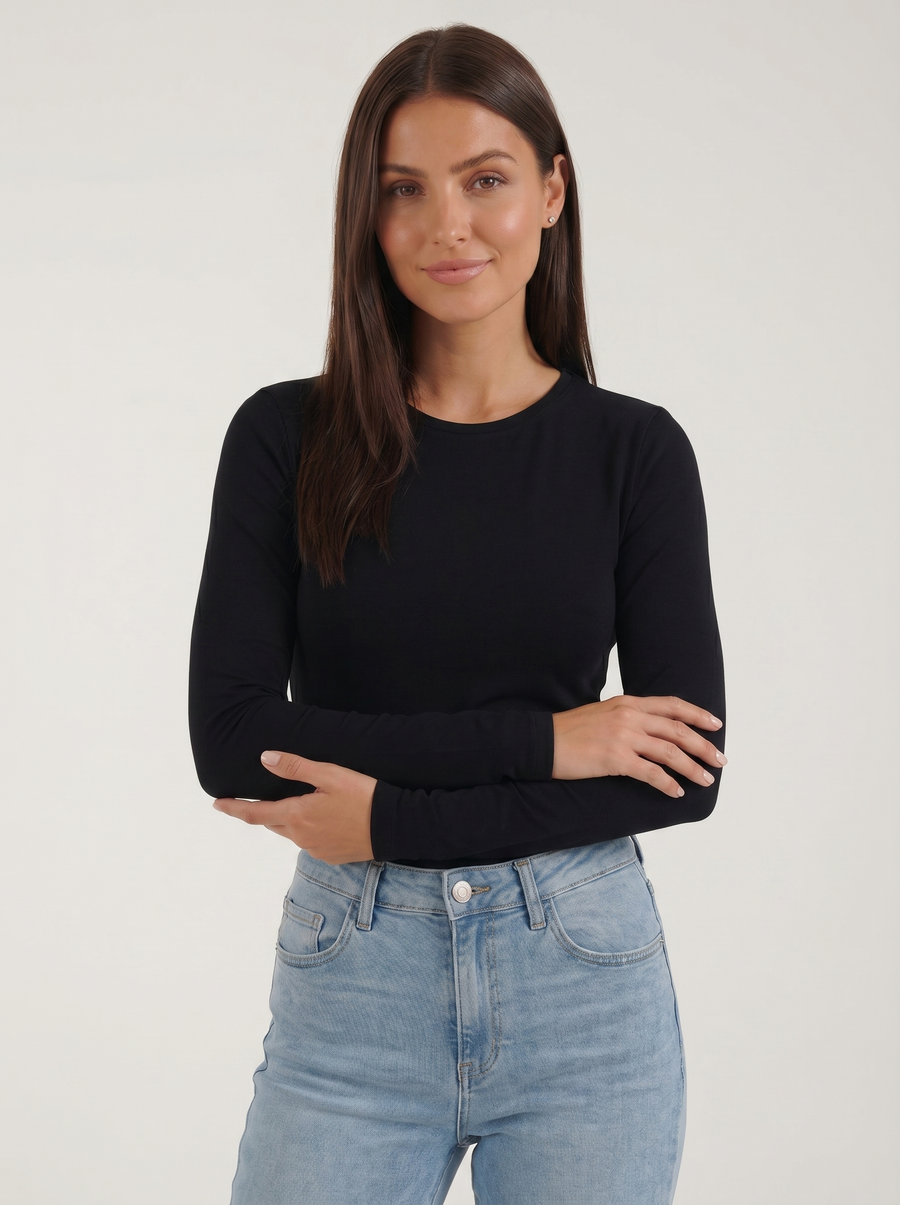 Freya Ribbed Round Neck Long Sleeve Top